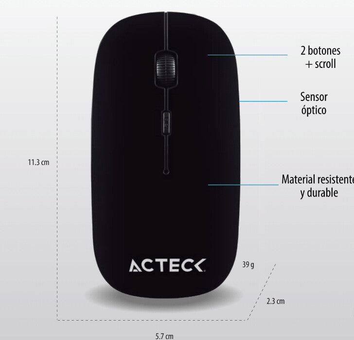 Acteck NTRY 200 ratón Oficina Ambidiestro RF inalámbrico Óptico 1200 DPI