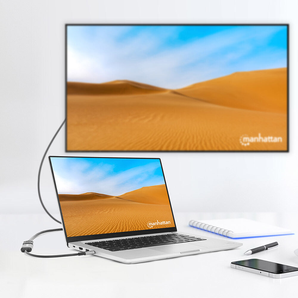 Manhattan 153706 adaptador de cable de vídeo 0.15 m USB Tipo C HDMI Tipo A (Estándar) Negro, Plata