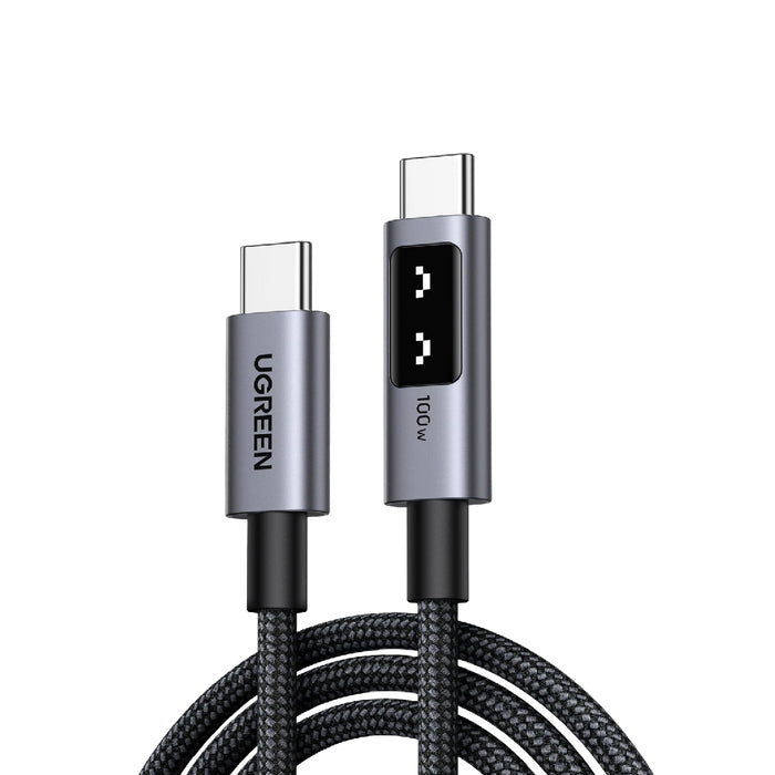 Cable USB-C a USB-C | 1 Metro | Carga Rápida de hasta 100W | Transferencia de datos 480 Mbps | PD3.0 | QC4.0/3.0/2.0 | FPC | AFC | Protección Integrada| Caja de Aluminio | Nylon Trenzado | Amplia Compatibilidad | Color Negro.
