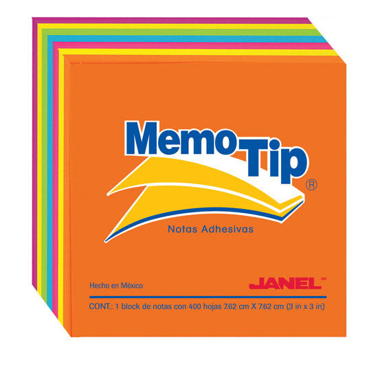 Janel 6590303197 nota autoadhesiva Plaza Azul, Verde, Naranja, Rosa, Púrpura, Amarillo 400 hojas Autoadhesivo