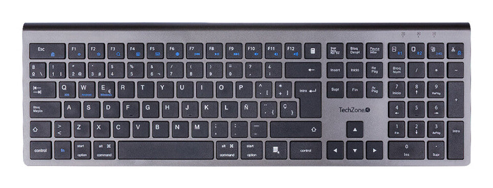 TechZone TZACTCB01 teclado Universal RF inalámbrico + bluetooth QWERTY Negro, Plata