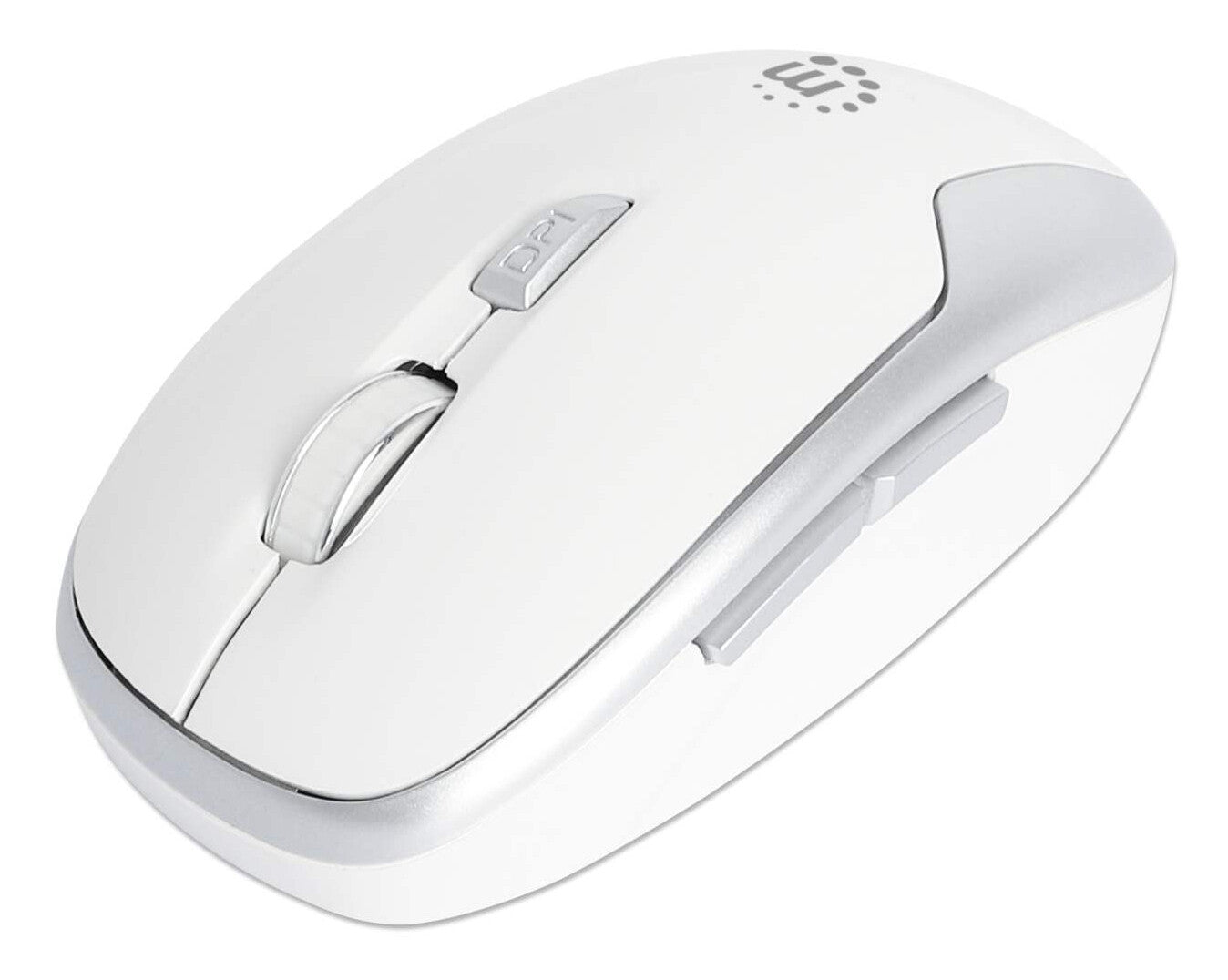 Manhattan Nanorreceptor USB-A, seis botones con rueda de desplazamiento, 800/1200/1600 ppp, contorno agradable para la muñeca, blanco