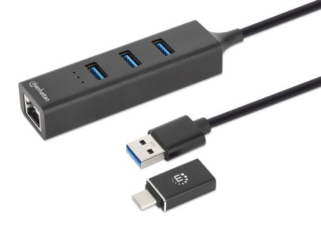 Manhattan USB A/C Network Adapter with Hub V3 Black