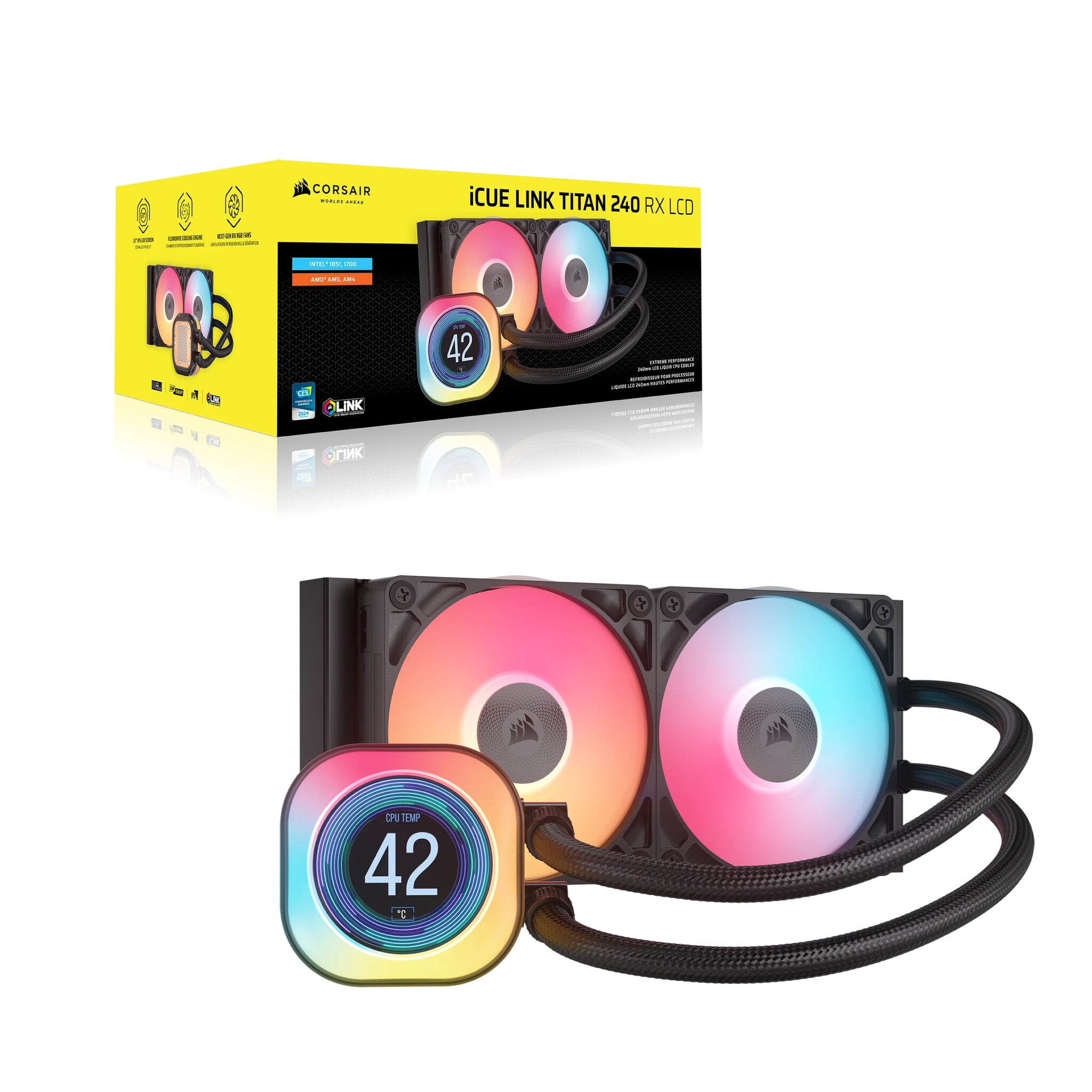 Corsair iCUE LINK TITAN 240 RX LCD Procesador Enfriador de aire 12 cm Negro 1 pieza(s)