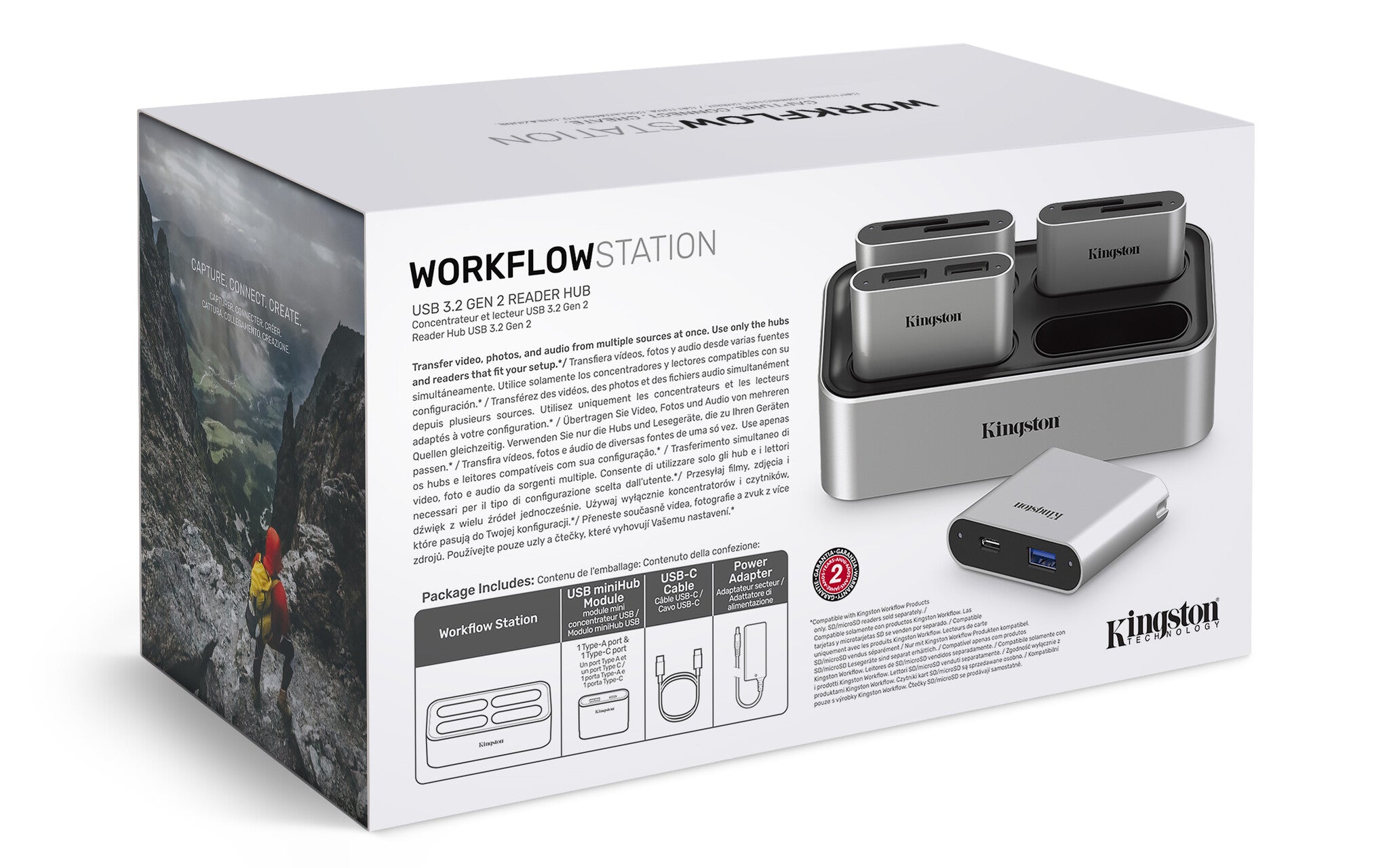 Kingston Technology Workflow Station USB 3.2 Gen 2 (3.1 Gen 2) Type-C Negro, Plata