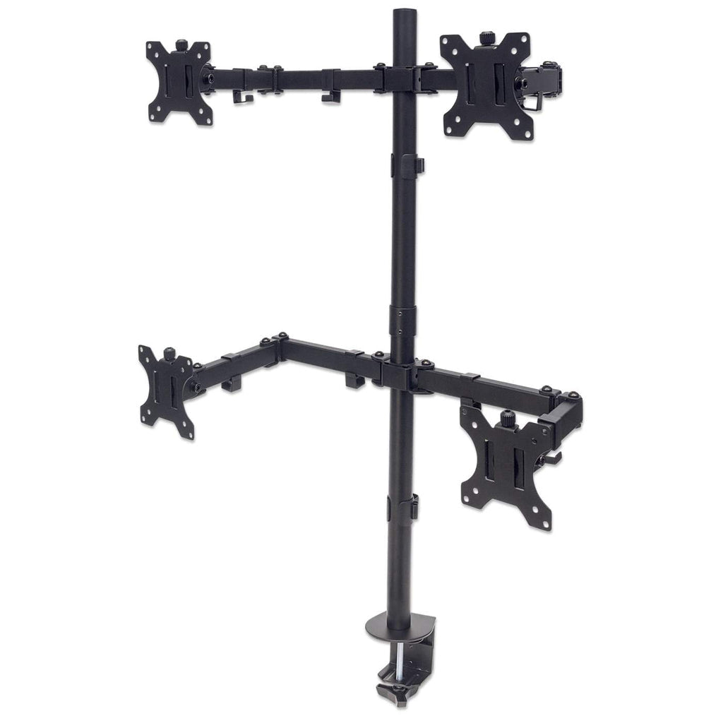 Manhattan Monitor Stand for 4 Monitors 13" to 32" Desk Dual Articulating Arms Black