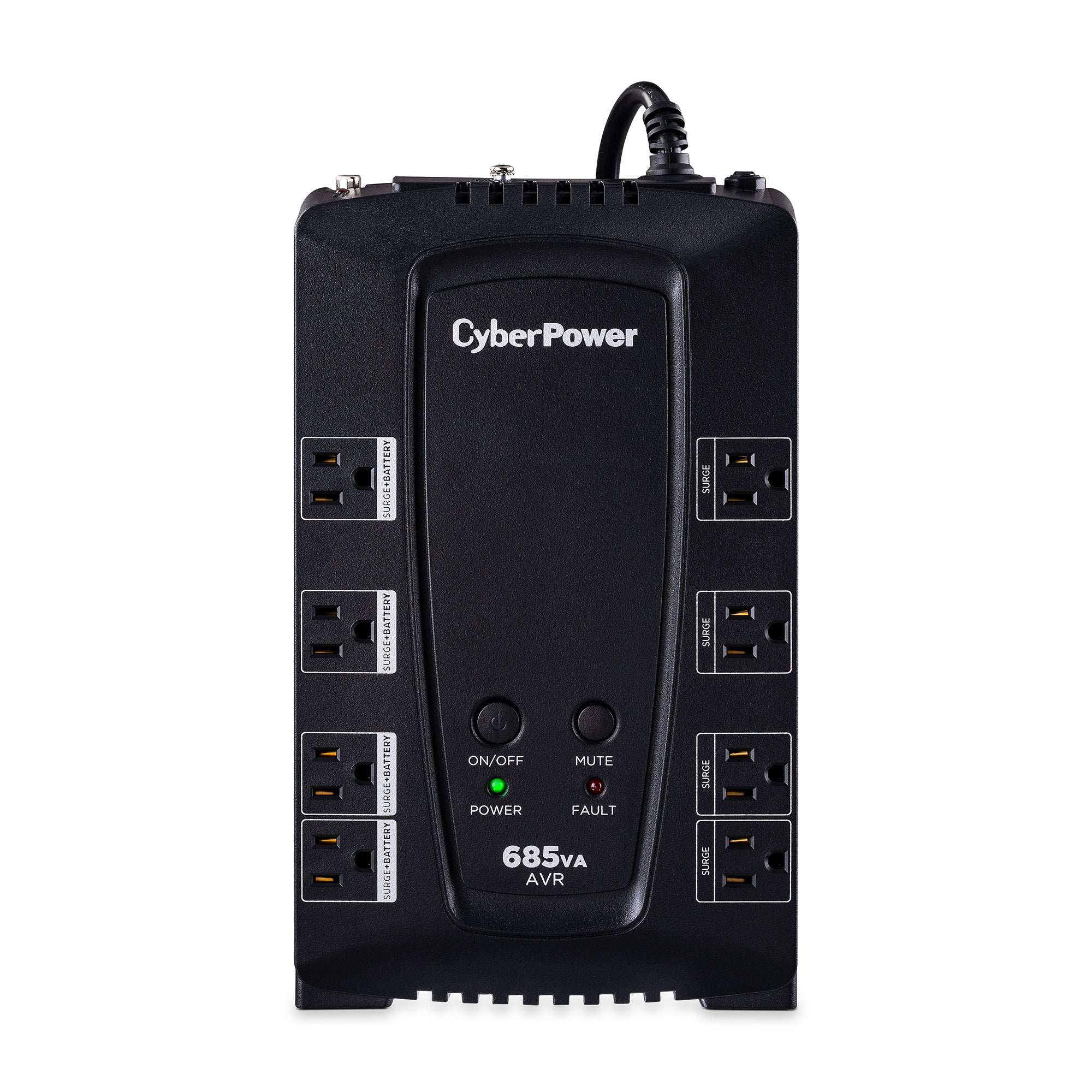 UPS de 685 VA/390 W, Topología Línea Interactiva, Entrada 120 Vca NEMA 5-15P, Tipo Gabinete Compacto, Con 8 Tomas NEMA 5-15R