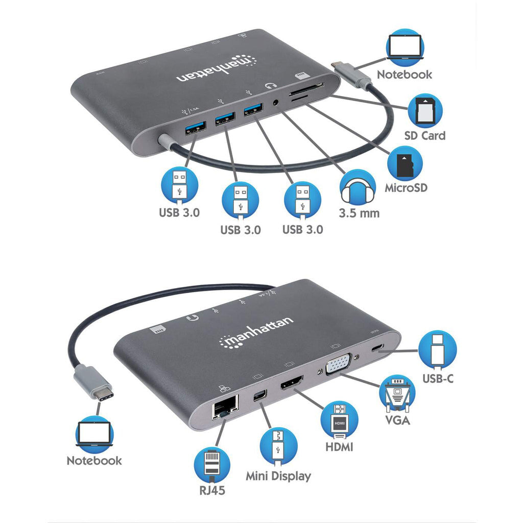 Manhattan Docking Station USB-C SuperVelocidad 7 en 1