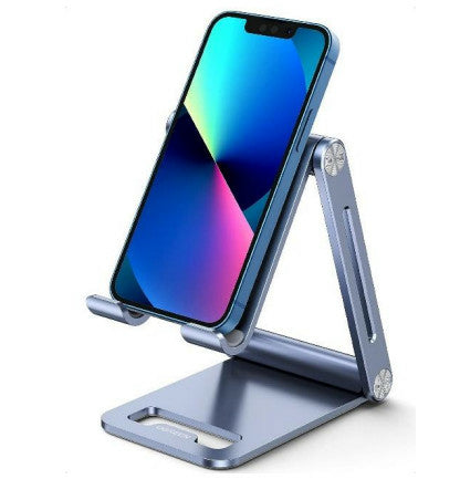 Soporte para Teléfono Celular de Aluminio / Angulo Ajustable / Amplia Compatibilidad con dispositivos de 4.7'' a 7.9'' / Antideslizante / Antiarañazos / Plegable / Color Azul