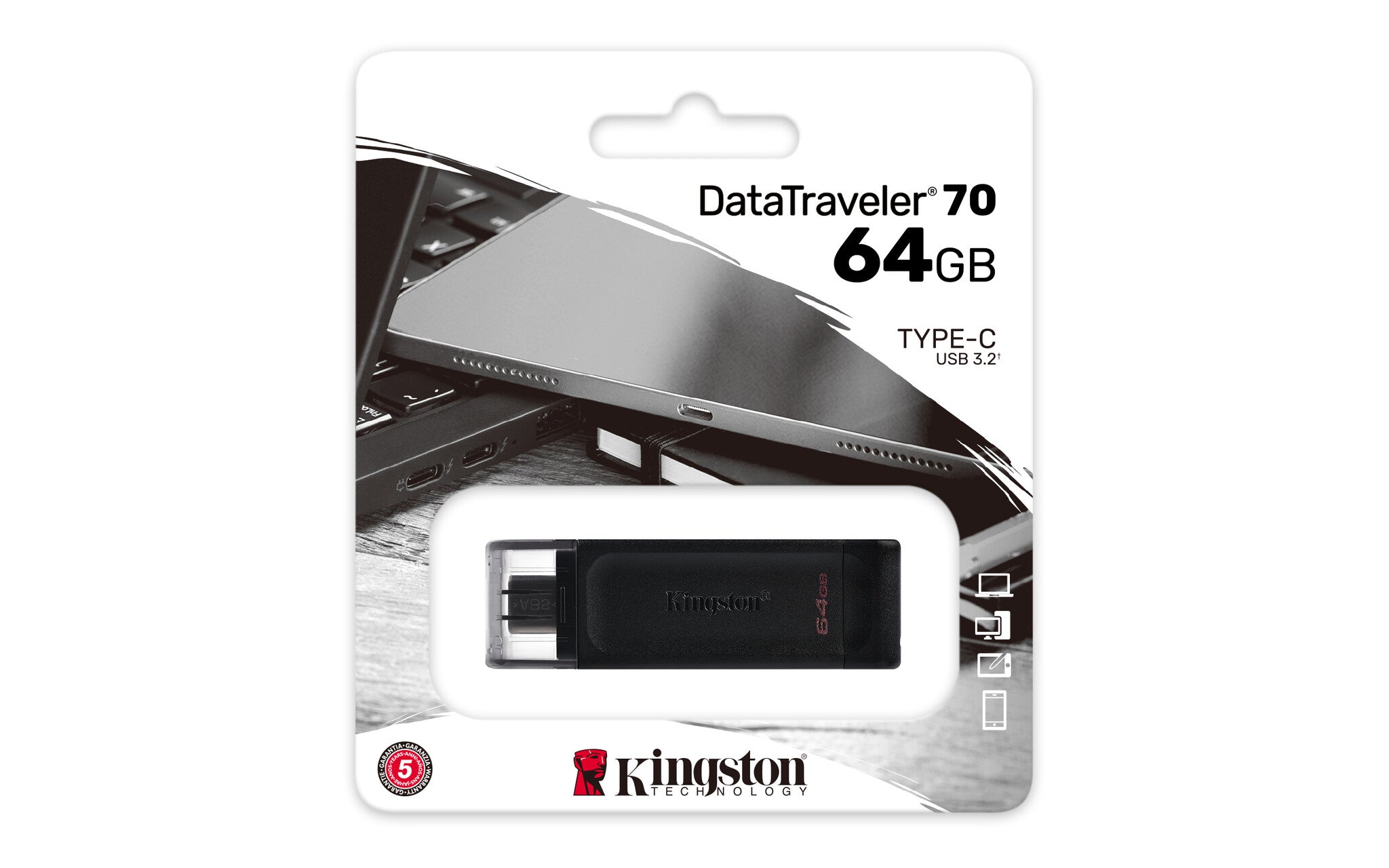 Kingston Technology DataTraveler 70 unidad flash USB 64 GB USB Tipo C 3.2 Gen 1 (3.1 Gen 1) Negro