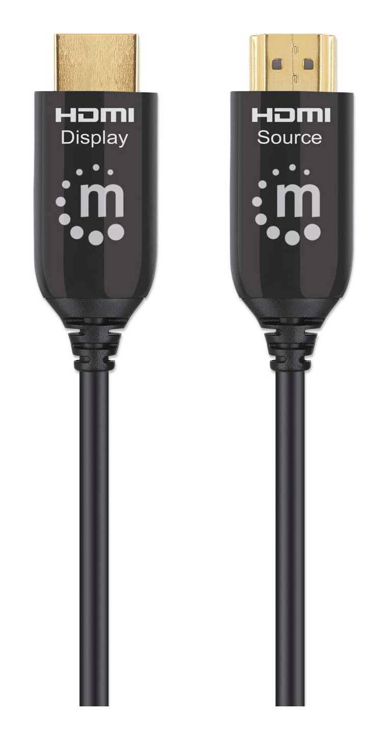 Manhattan AOC (Cable Óptico Activo) HDMI macho a macho, 15 m (50 pies), con clasificación CMP/CPR, compatible con 4K@120Hz, 48G, HDR dinámico, HEC, eARC, contactos chapados en oro, negro Número de modelo: 356152