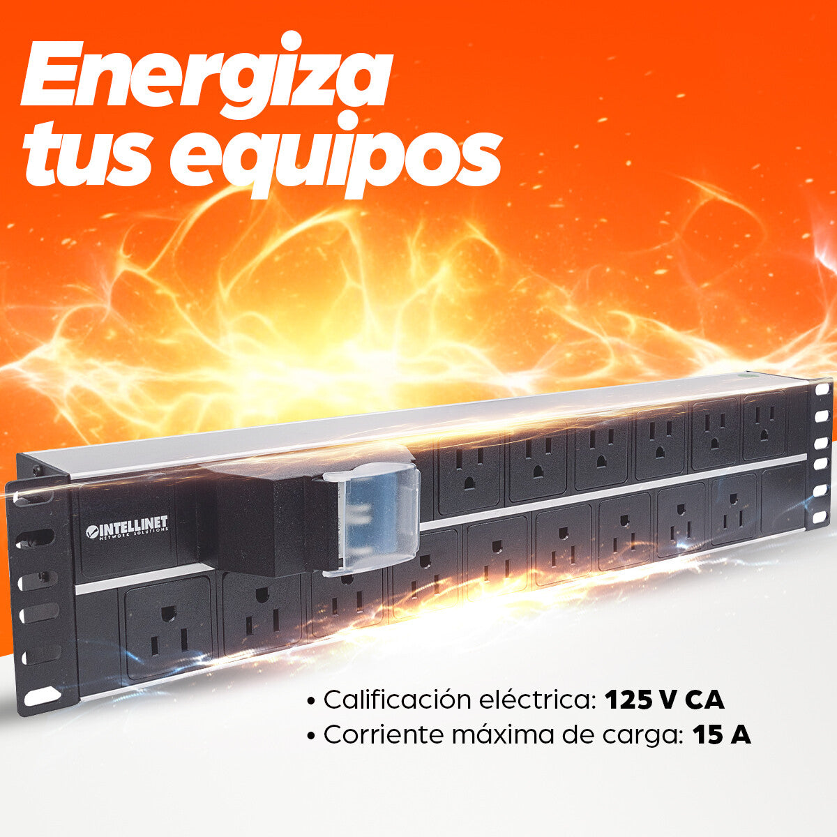 Intellinet Barra multicontactos de 15 salidas para montaje en 2U de rack de 19" - Enchufes Tipo EU (NEMA 5)