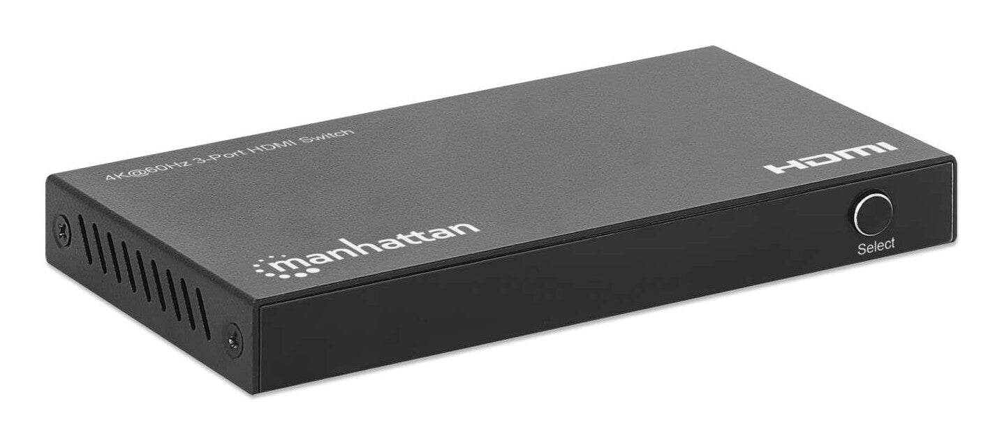 Manhattan Alterna entre tres entradas HDMI en una salida HDMI (3x1), 4K60Hz, 18G, conmutación automática y manual, mando a distancia por infrarrojos, negro