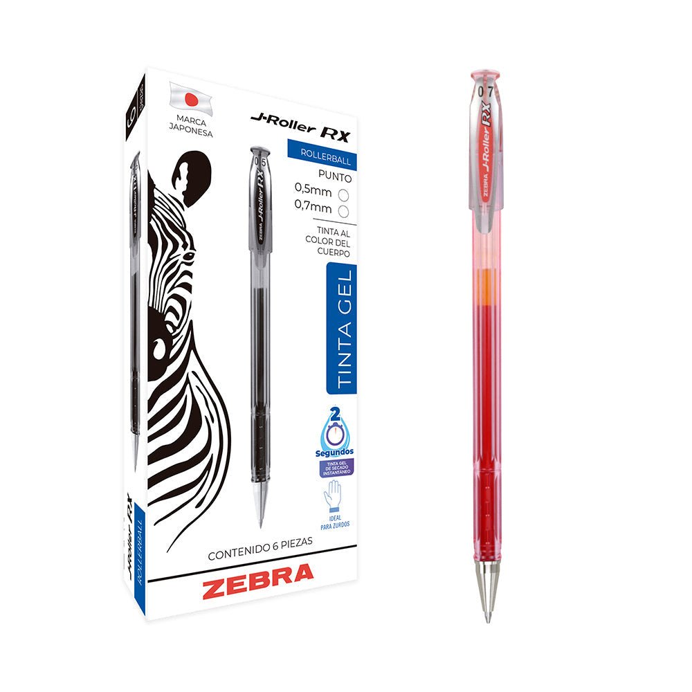 Zebra J Roller RX Medium Point 0.7mm Red Gel Ink Pen, 6-Count