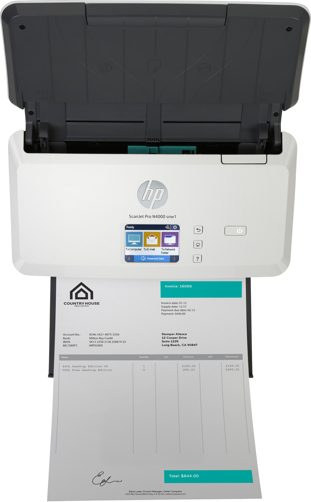 HP ScanJet Pro N4000 snw1 Escáner alimentado con hojas 600 x 600 DPI A4 Negro, Blanco