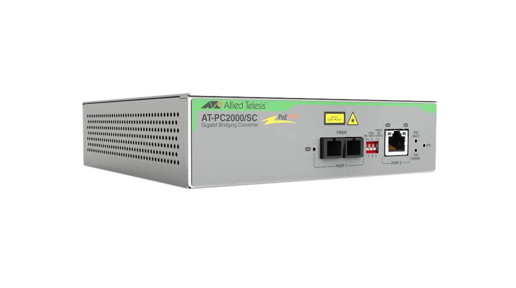 Convertidor de medios Gigabit Ethernet PoE+ a fibra óptica, conector SC, multimodo (MMF), distancia hasta 550 m