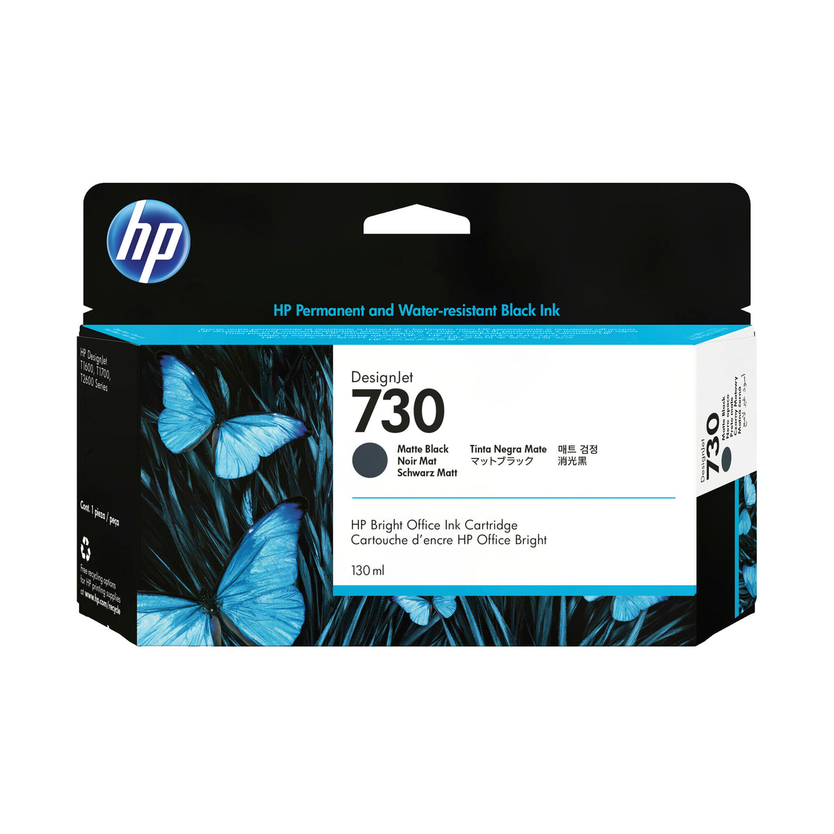 HP Cartucho de tinta DesignJet 730 de 130 ml, negro mate
