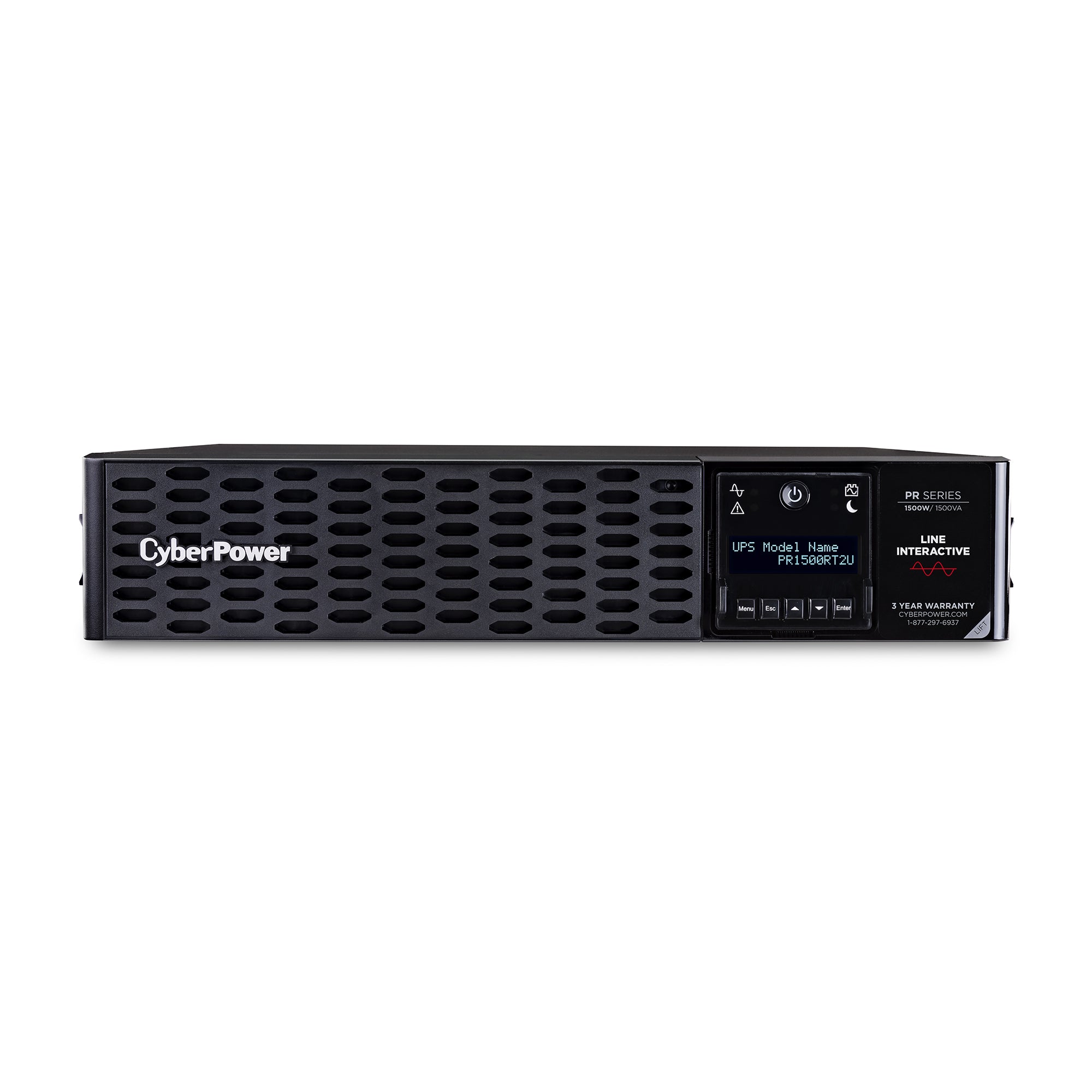 UPS de 1500 VA/1500 W, Topología Línea Interactiva, Entrada 120 Vca NEMA 5-15P, Onda Senoidal Pura, Torre o Rack 2 UR, Con 8 Tomas NEMA 5-15R