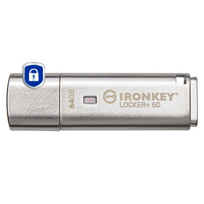 Kingston Technology IronKey Locker+ 50 unidad flash USB 64 GB USB tipo A 3.2 Gen 1 (3.1 Gen 1) Plata