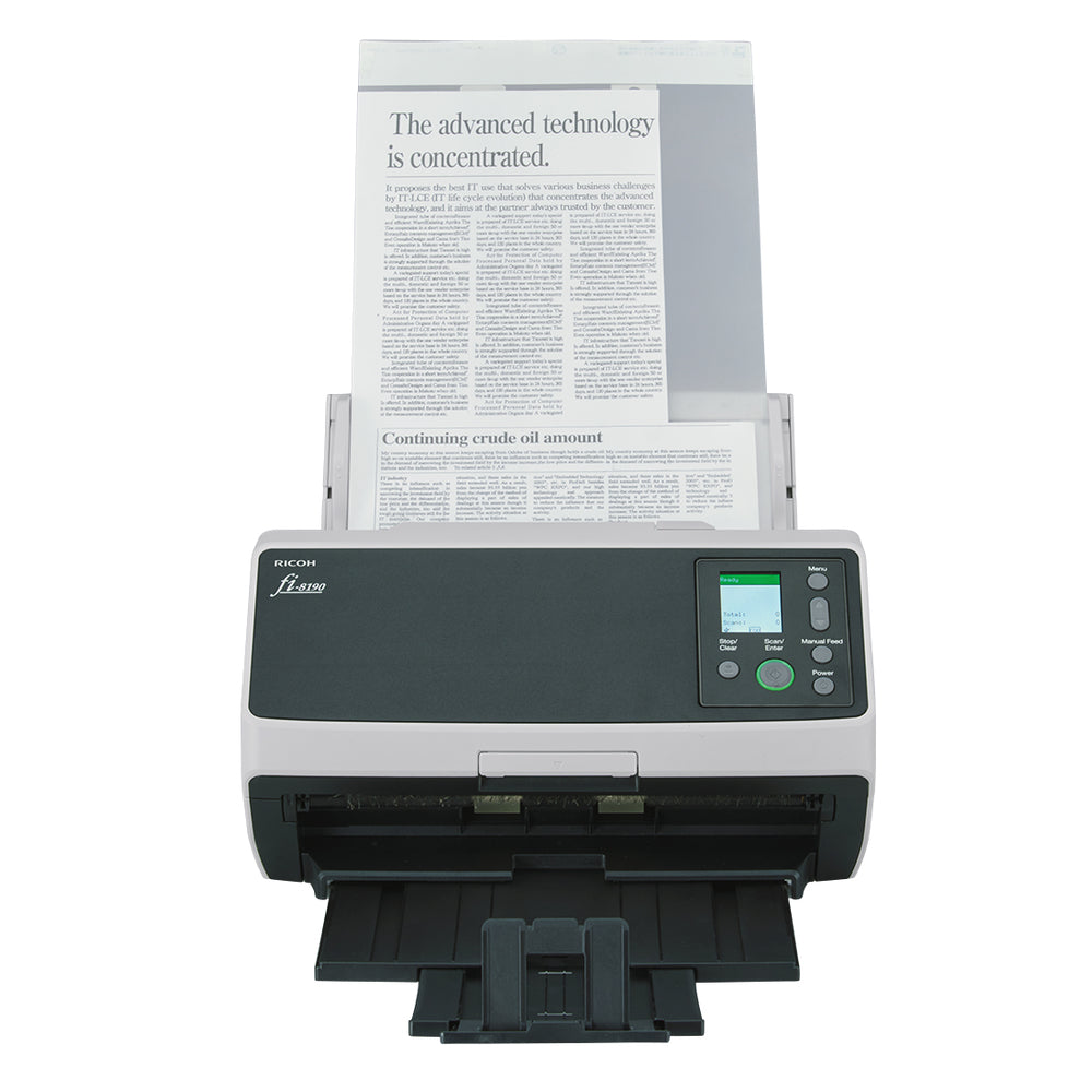 ESCANER RICOH FI-8190, 90 PPM / 180 IPM, CAPACIDAD DEL ADF 100 HOJAS, 600 DPI, CICLO RECOMENDADO 13,000 PAGINAS, 24 BITS, DUPLEX, USB, ETHERNET, CIS