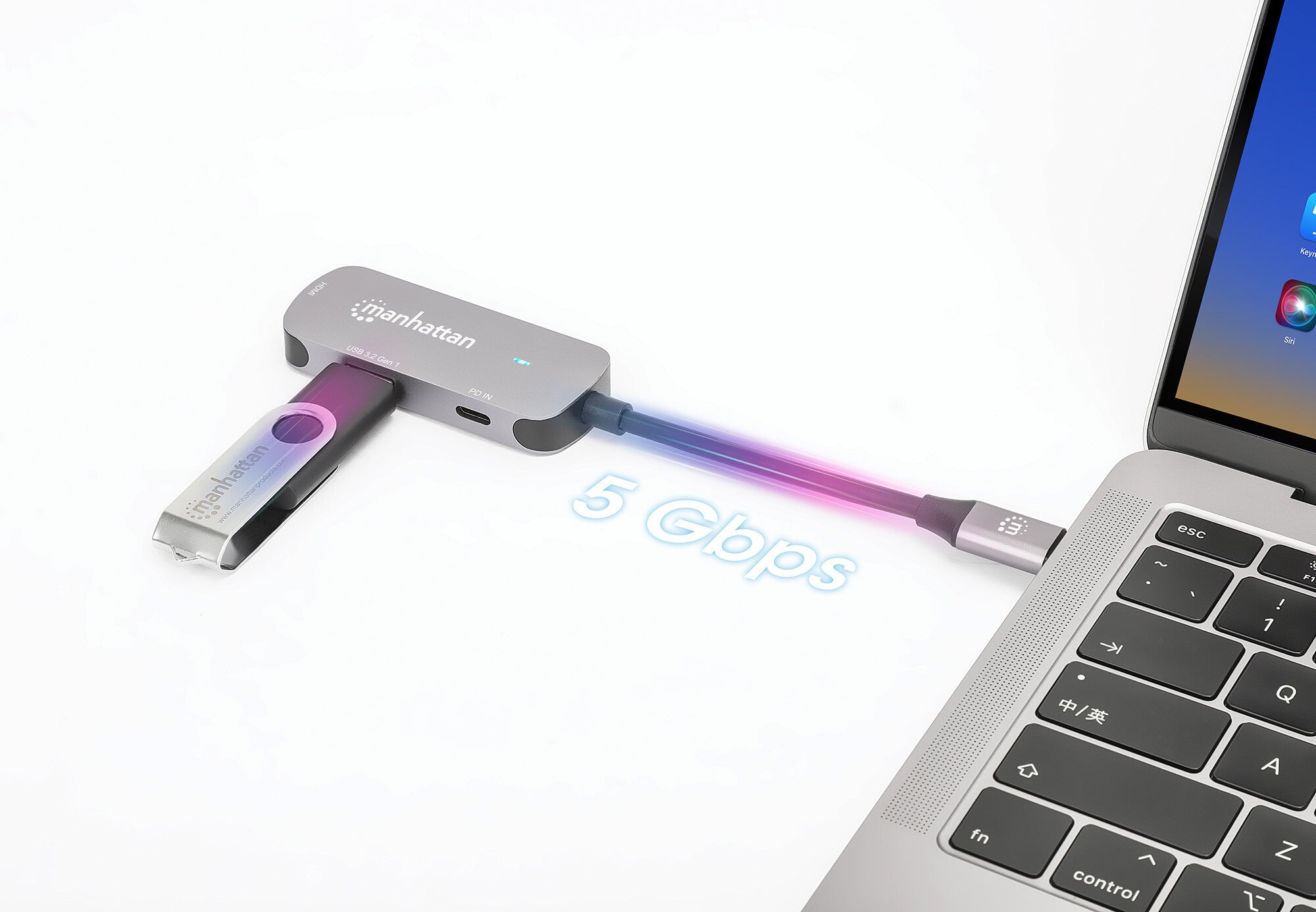 Manhattan 190299 base para laptop o replicador de puertos Alámbrico USB 3.2 Gen 1 (3.1 Gen 1) Type-C Plata