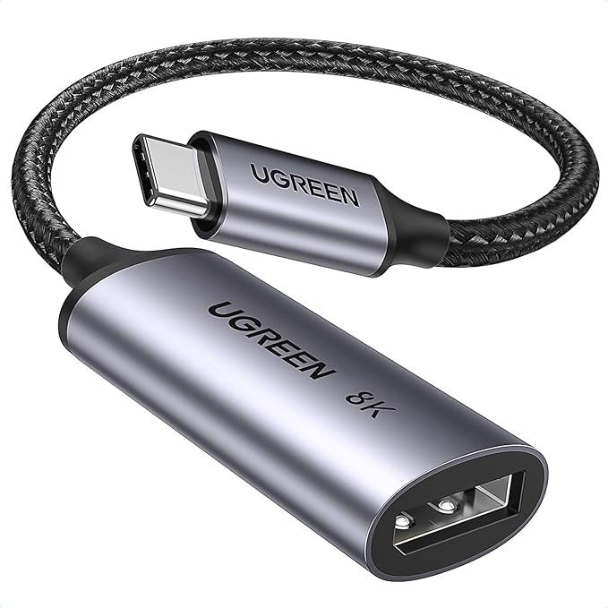 Cable Adaptador USB-C a DP 1.4 | 8K@60Hz | 4K@240Hz | Compatible con Thunderbolt 3 & 4 | HDR | eARC | DTS | Dolby | 3D | ALLM | VRR | Admite Multi-Stream (MST) | Longitud del Cable 10 cm (3.94 Pulgadas) | Caja de Aluminio
