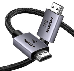 Cable HDMI 2.1 de 8K@60Hz | 2 Metros (6.56 Pies) | 48Gbps | HDR10+ | 3D Inversivo | eARC | Dolby ATMOS | VVR | QMS | QFT | ALLM | 3 Modos de Visualización | Certificado HDMI 8K | Niquelado | Nylon Trenzado | Carcasa de Aluminio