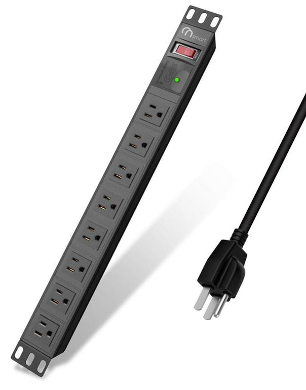 Tomacorriente Vertical para Distribución de Energía (PDU) | 8 Contactos | 1UR | Montaje en Rack de 19" | Protección contra sobretensiones de 2100 Joule | 120Vca / 15A 1875W Max. | Cable de 1.8 m.