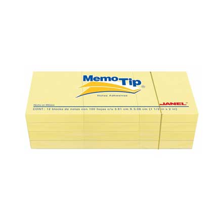 JANEL MEMO TIP STICKY NOTES 1.5X2 YELLOW 100 SHEETS PACK OF 12