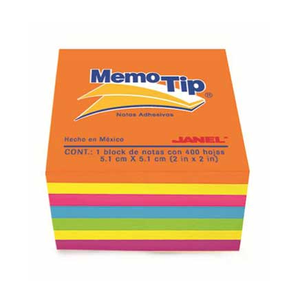 JANEL STICKY NOTES MEMO TIP MINI CUBE 2X2 NEON W/400