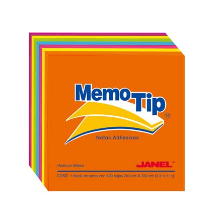 STICKY NOTES JANEL MEMO TIP 54N 3X3 CUBE NEON W/400
