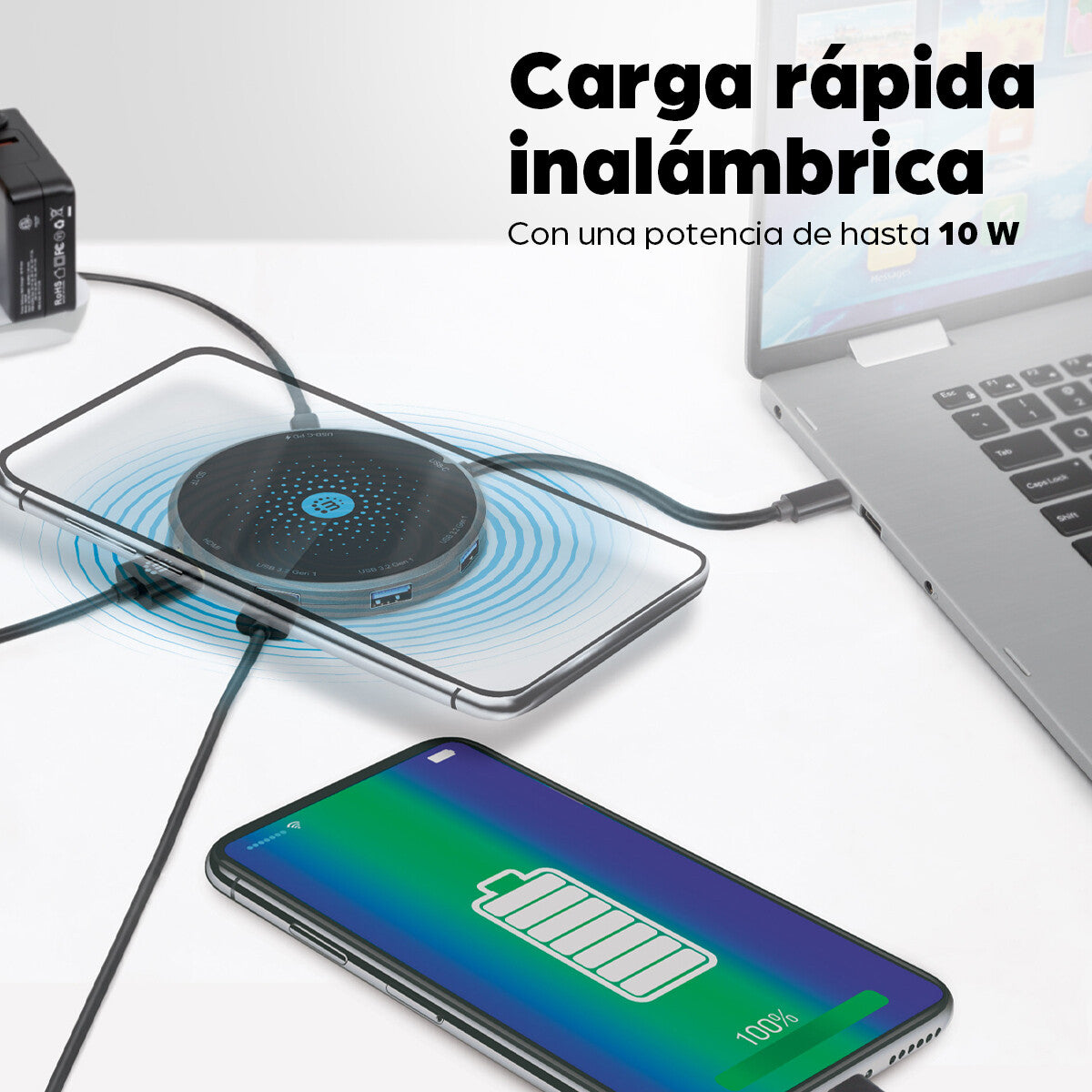 Manhattan Docking USB-C con base de carga inalámbrica