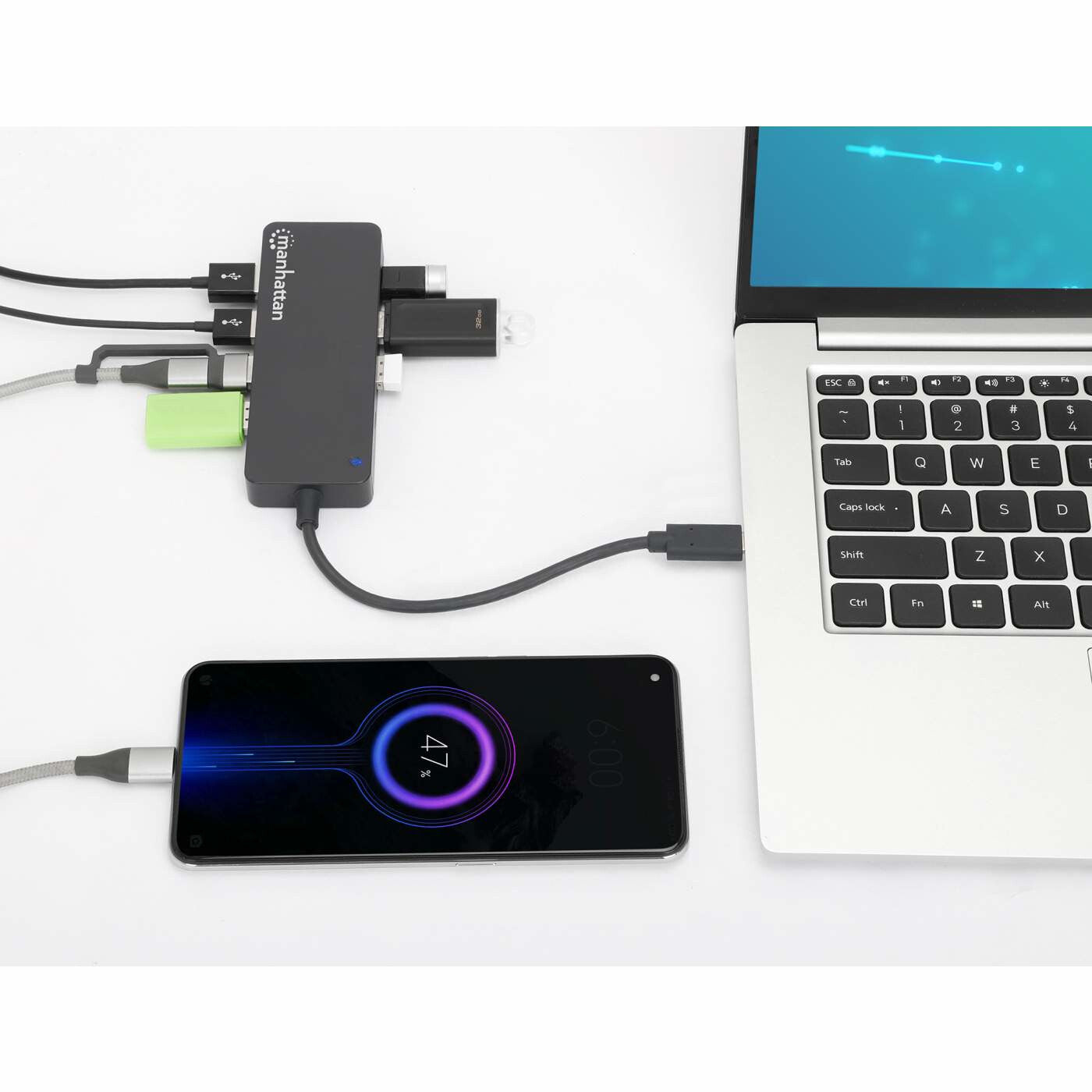 Manhattan 168410 nodo concentrador USB Tipo C 5000 Mbit/s Negro