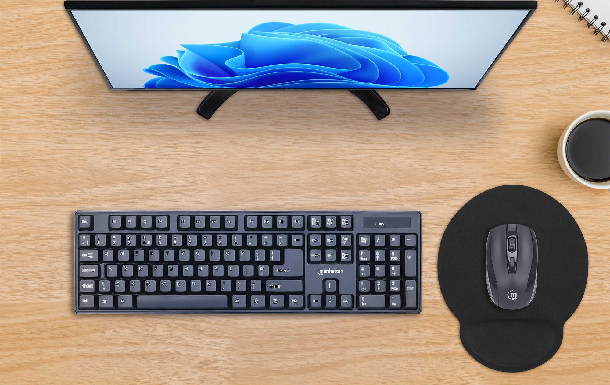Manhattan Mouse Pad con Descansa Muñecas El material de gel promueve la posición adecuada de la mano y la muñeca, negro