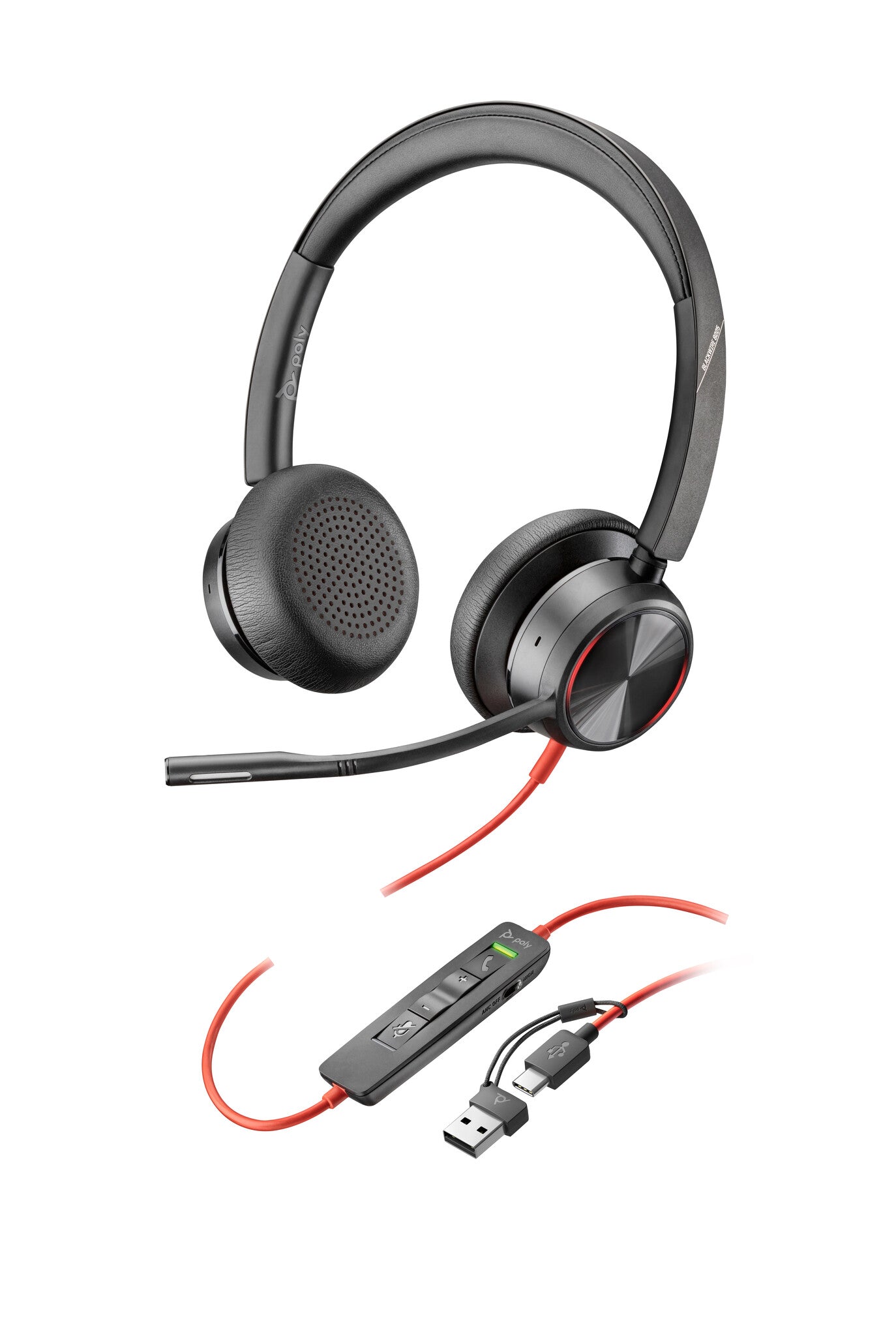HP Poly Auriculares estéreo USB-C Poly Blackwire 8225 + adaptador USB-C/A