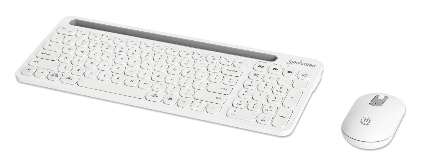 Teclado y Mouse Optico Inalambrico Manhattan 2.4G y Bluetooth Blanco Combo Tecla Tijera
