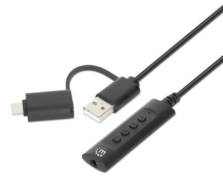 CONVERTIDOR USB, MANHATTAN,153560, 2.0 / USB-C A TARJETA SONIDO 3.5 MM, CABLE CON CONTROLES