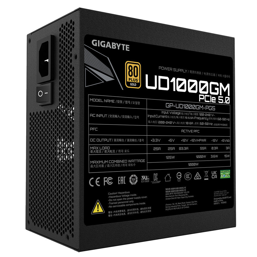 GIGABYTE UD1000GM PG5 unidad de fuente de alimentación 1000 W 20+4 pin ATX ATX Negro