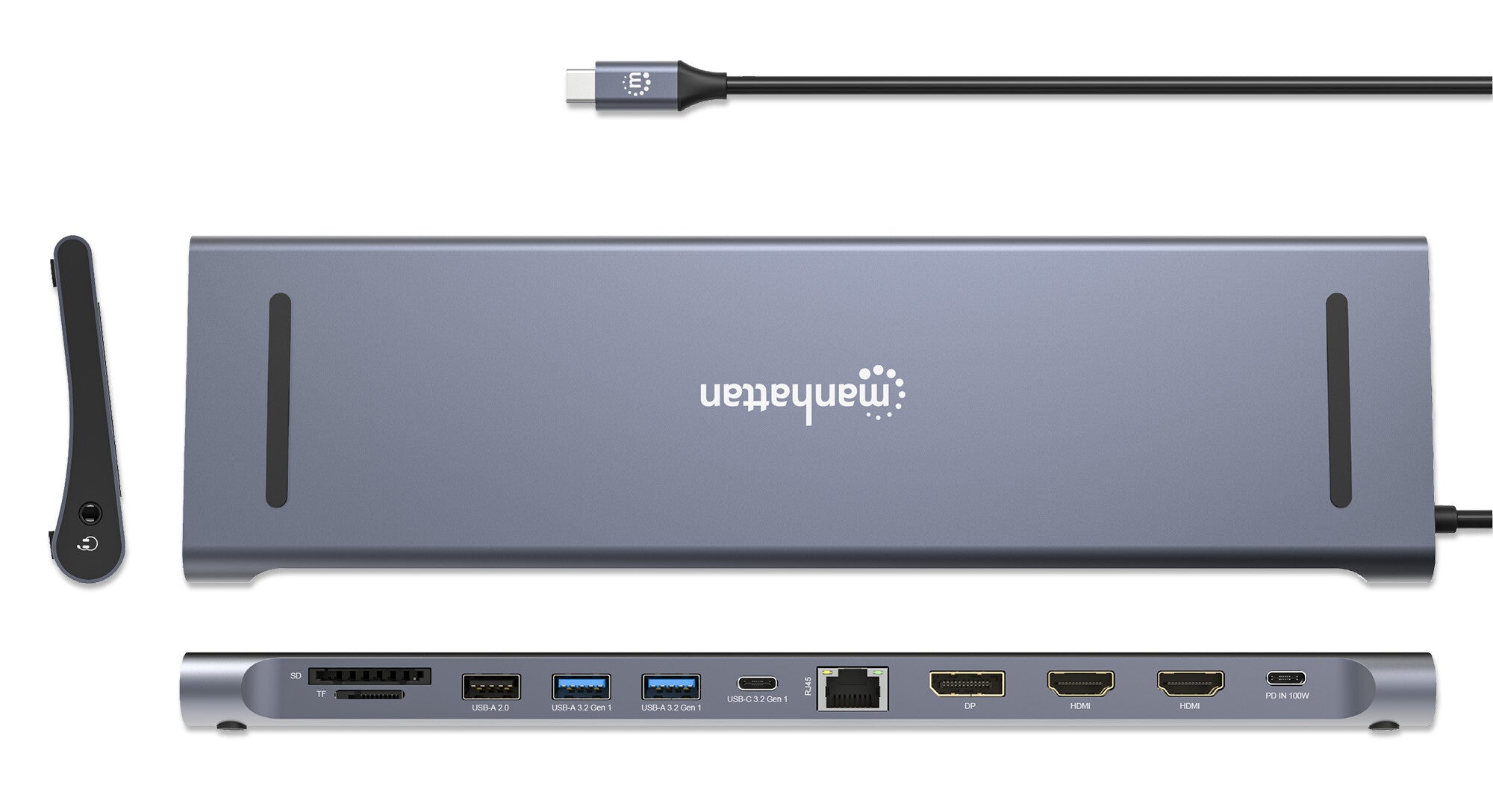 Manhattan 190305 base para laptop o replicador de puertos Alámbrico USB 3.2 Gen 1 (3.1 Gen 1) Type-C Plata