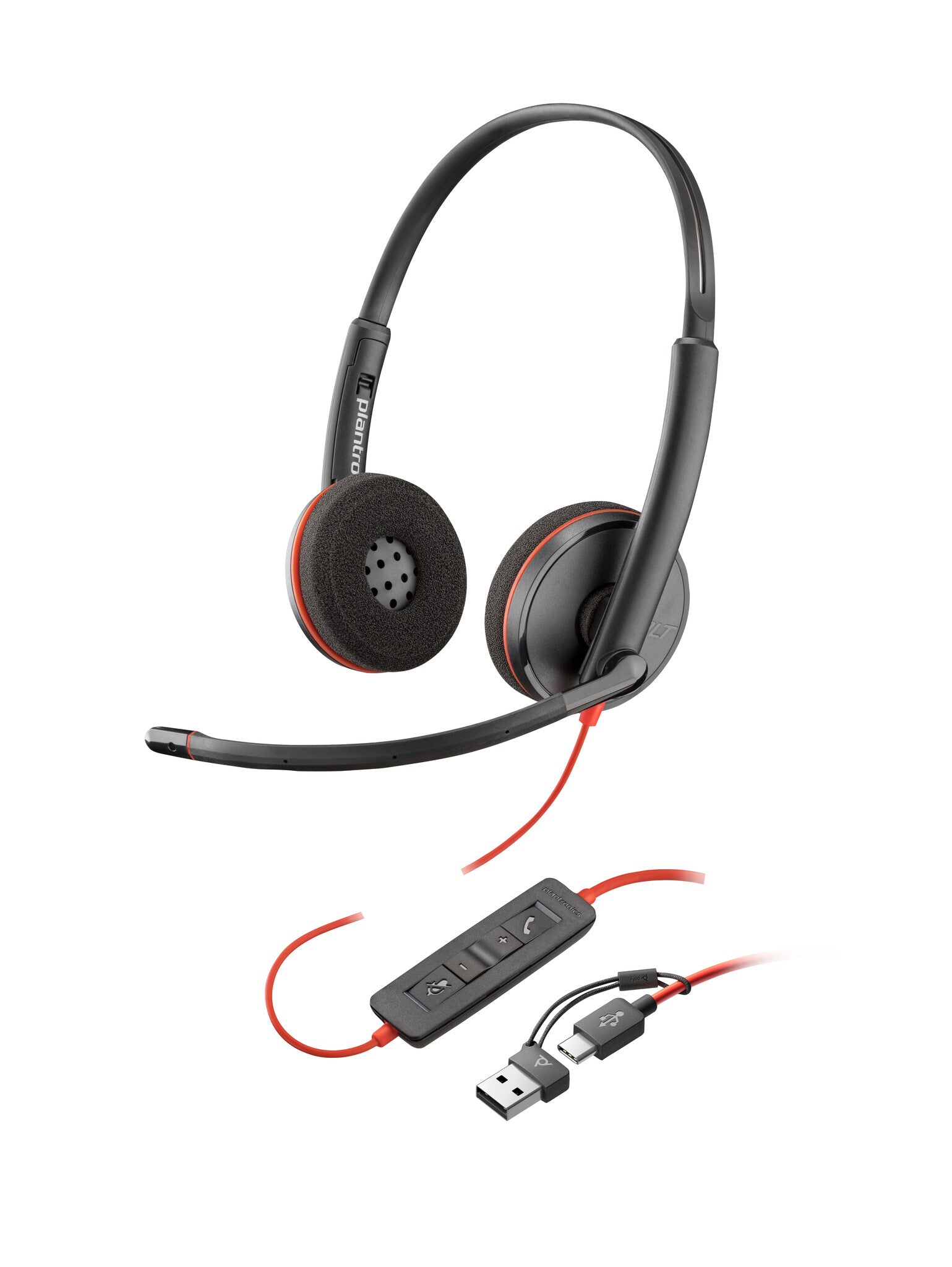 HP Poly Auriculares estéreo Poly Blackwire 3225 + conector de 3,5 mm + adaptador USB-C/A (a granel)