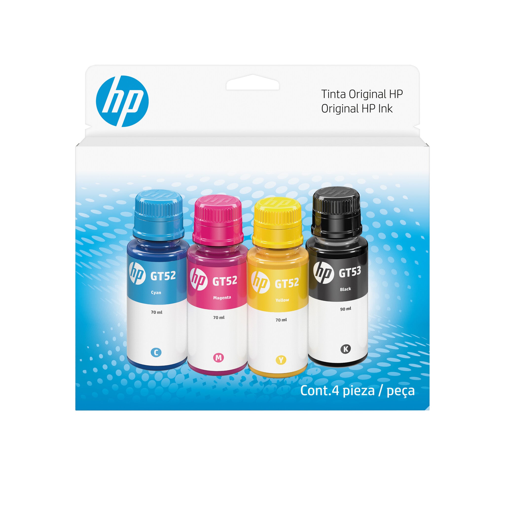 HP Combo de botella de tinta GT53/GT52, pack de 4