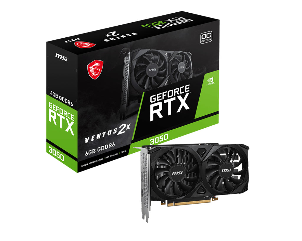 TARJETA DE VIDEO MSI NVIDIA GEFORCE RTX 3050 OC PCIE4 X 8/6GB/GDDR6/ESTANDAR/2HDMI/1XDP/DL-DVI-D X 1GAMA MEDIA /GAMER