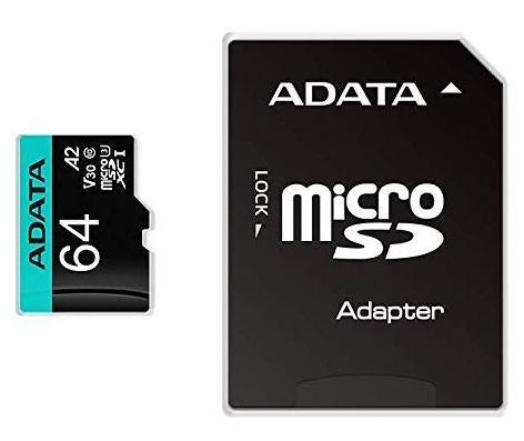 MEMORIA ADATA MICRO SDXC/SDHC 64GB UHS-I 100MB/80MB CLASE 10 V30 A2 C/ADAPTADOR AUSDX64GUI3V30SA2-RA1