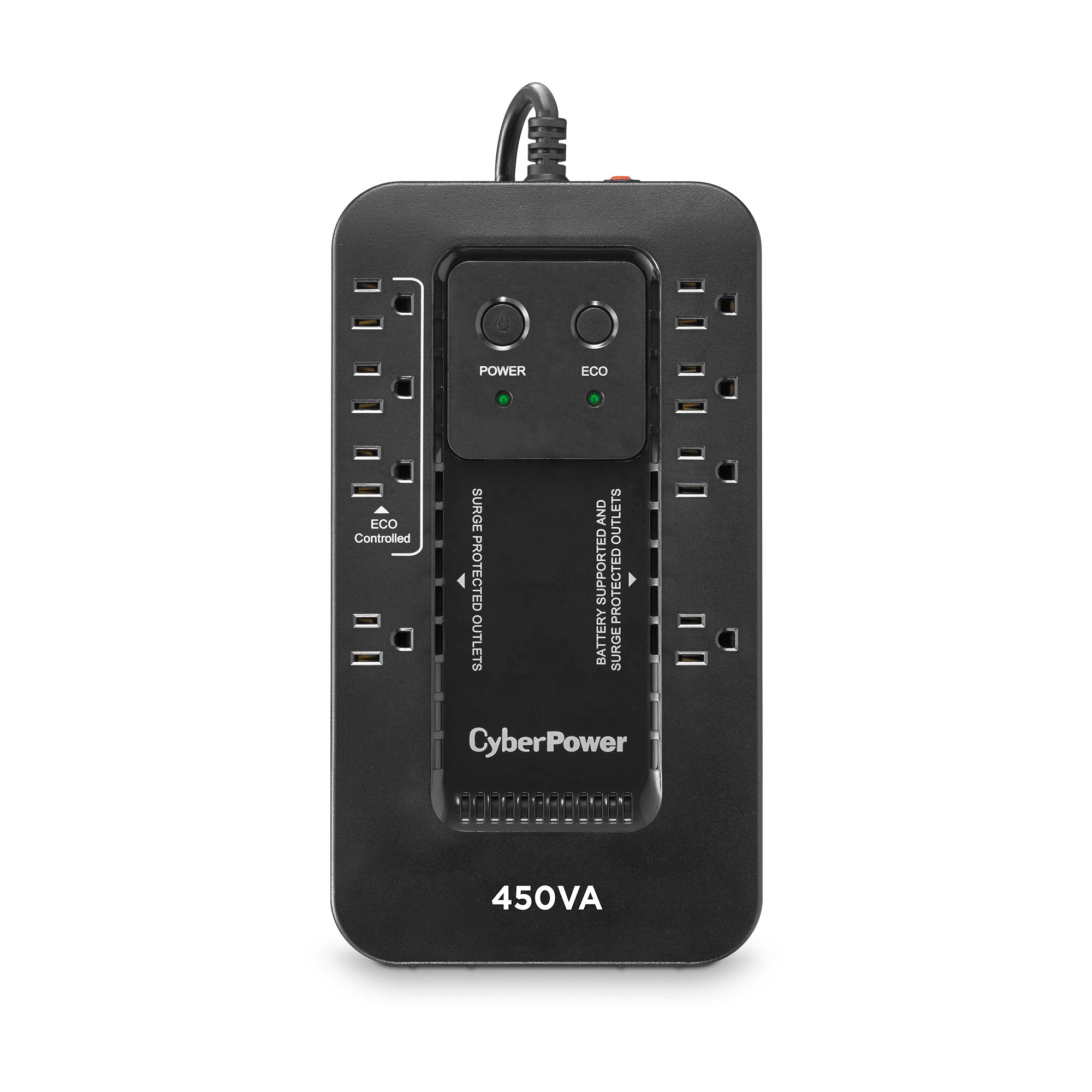UPS de 450 VA/260 W, Topología Standby con Modo Ahorrador ECO, Entrada 120 Vca NEMA 5-15P, Con 8 Tomas NEMA 5-15R