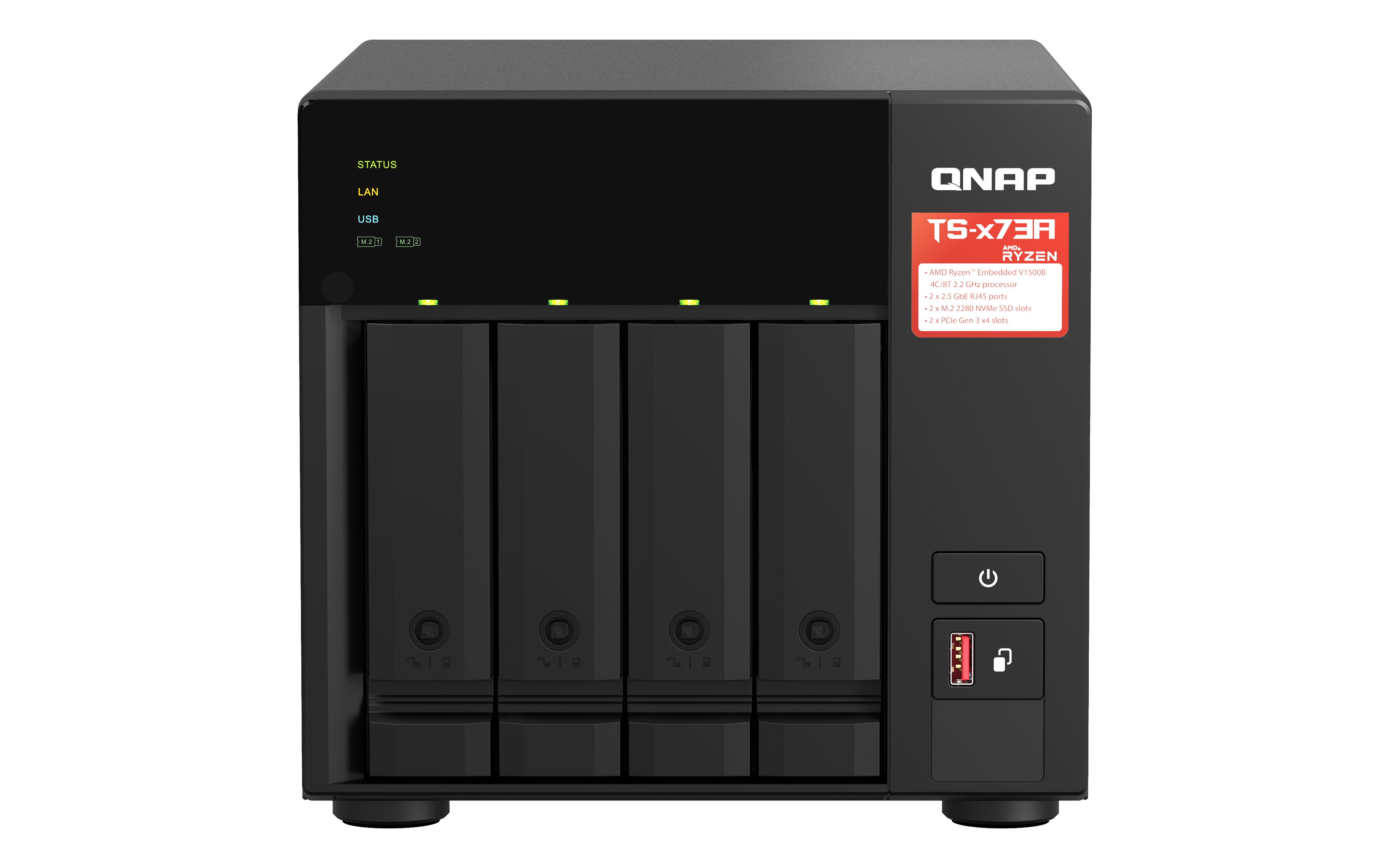 QNAP NAS Unit Ryzen V1500B Quad Core 2.2GHz CPU 8GB RAM RJ45 10GbE 4-Bay 3.5-inch Up to 24TB Linux Diskless