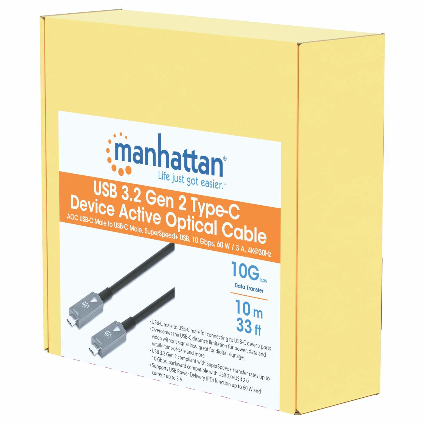 Manhattan 356428 cable USB USB 3.2 Gen 2 (3.1 Gen 2) 10 m USB C 10 Gbit/s 60 W Negro