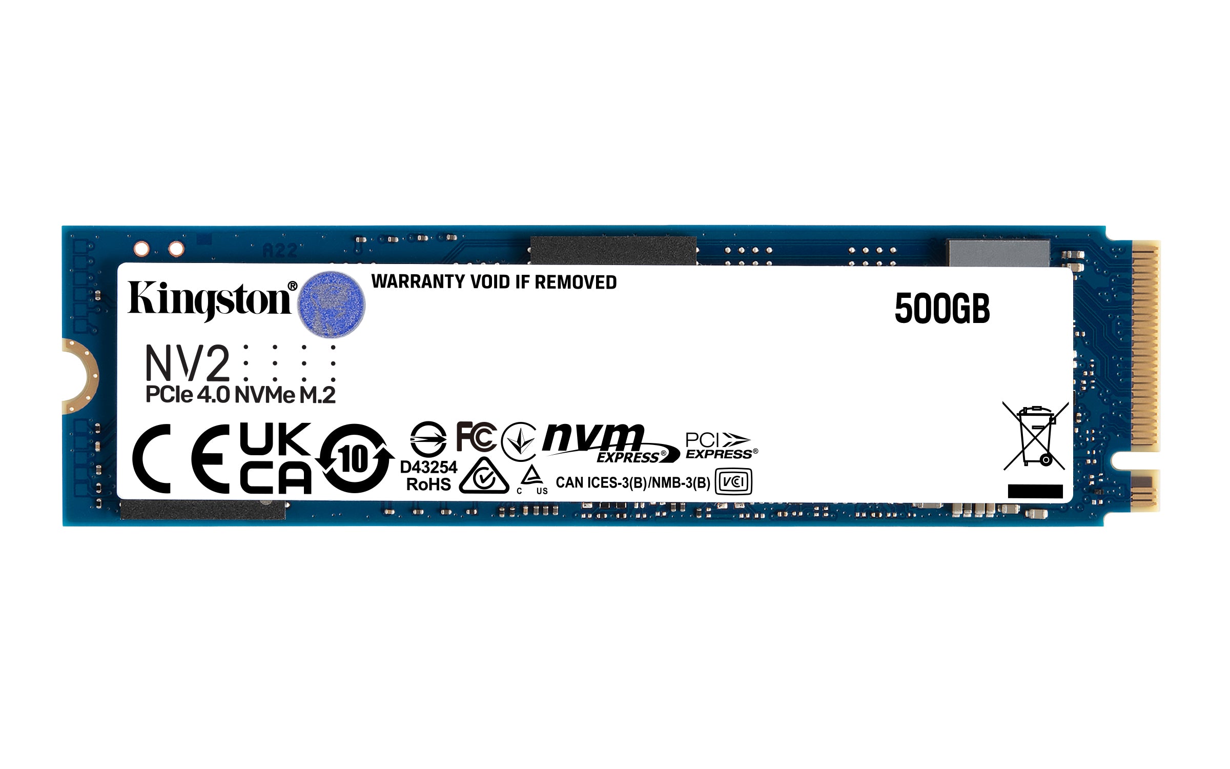 UNIDAD DE ESTADO SOLIDO INTERNO 500GB KINGSTON SNV2S NV2 M.2 2280 NVME PCIE GEN 4X4 LECT. 3500 ESCRIT. 2100 MBS PC LAPTOP MINI PC SNV2S/500G