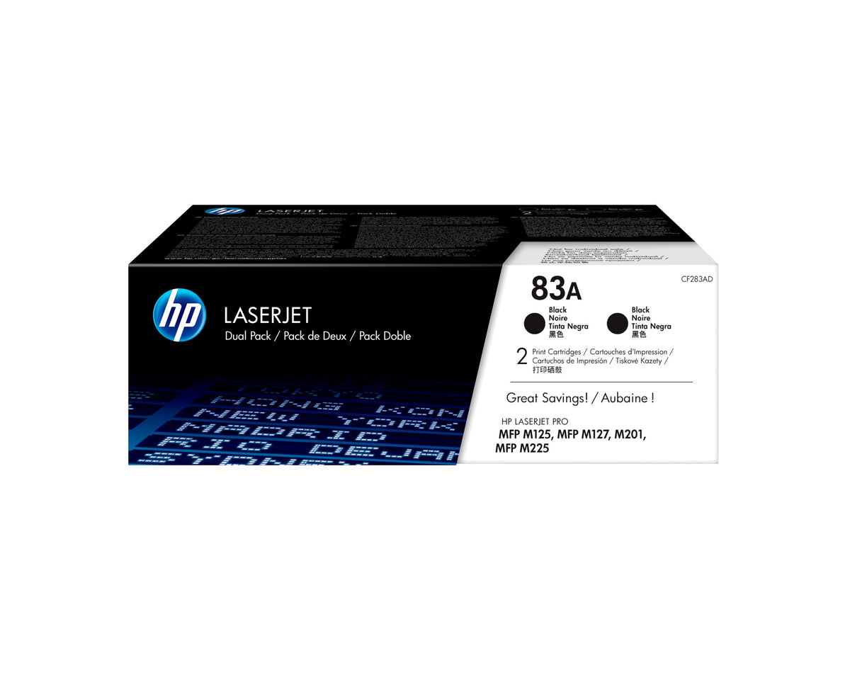HP Pack de ahorro de 2 cartuchos de tóner original 83A LaserJet negro