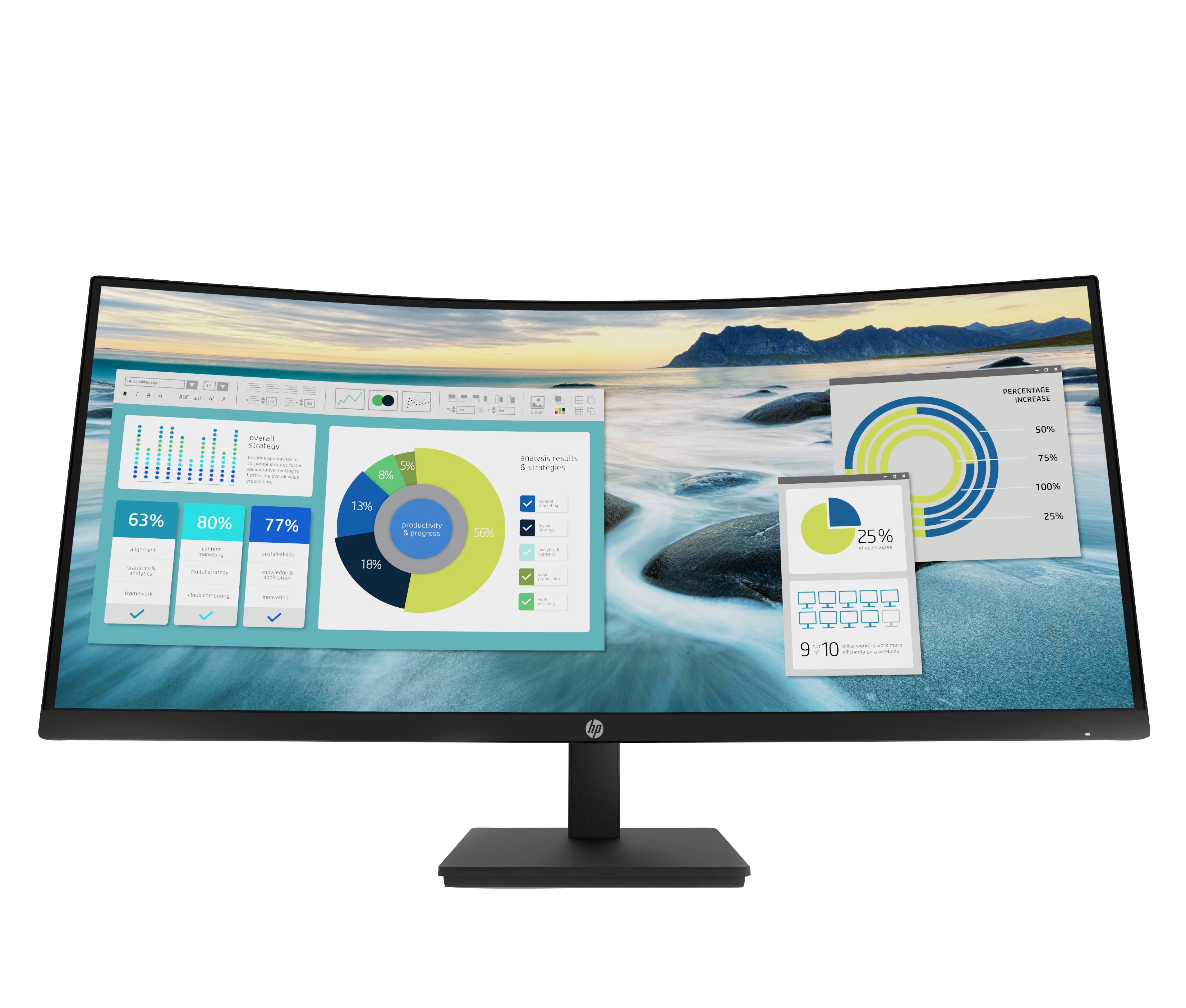 Monitor HP 34" P34hc G4 Curvo WQHD Resolución 3440x1440 Panel VA VGA/HDMI
