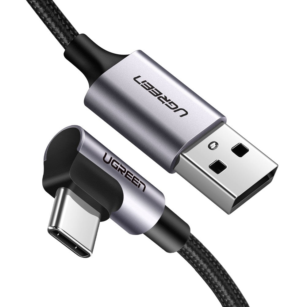 Cable USB-A a USB-C | 1 Metro | Conector con Ángulo Recto de 90° | Carga Rápida de hasta 60W | 480 Mbps | PD3.0 | QC4.0/3.0/2.0 | FPC | AFC | Protección Integrada| Caja de Aluminio | Nylon Trenzado | Color Negro